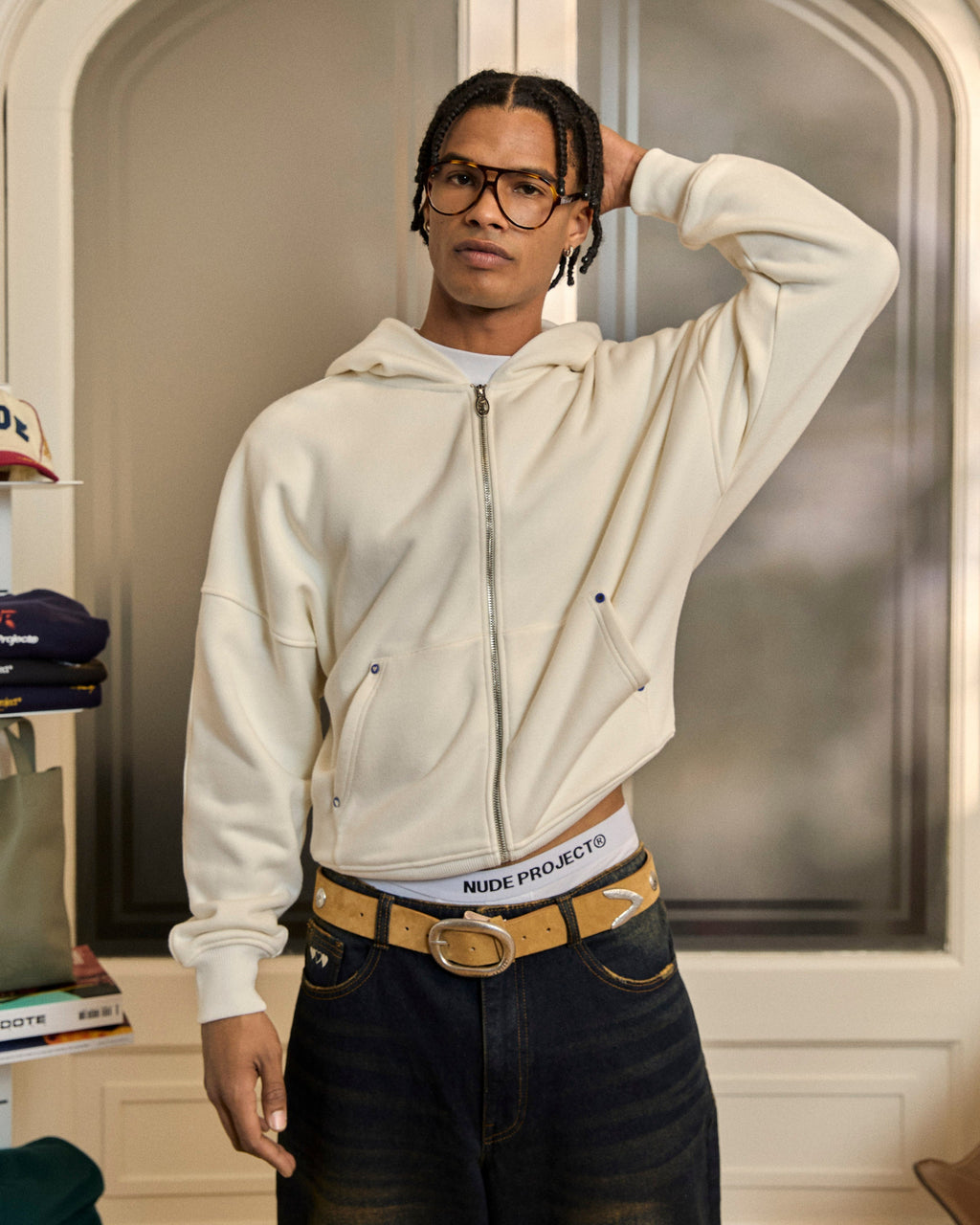 Sudadera Con Cremallera Blanco Crema