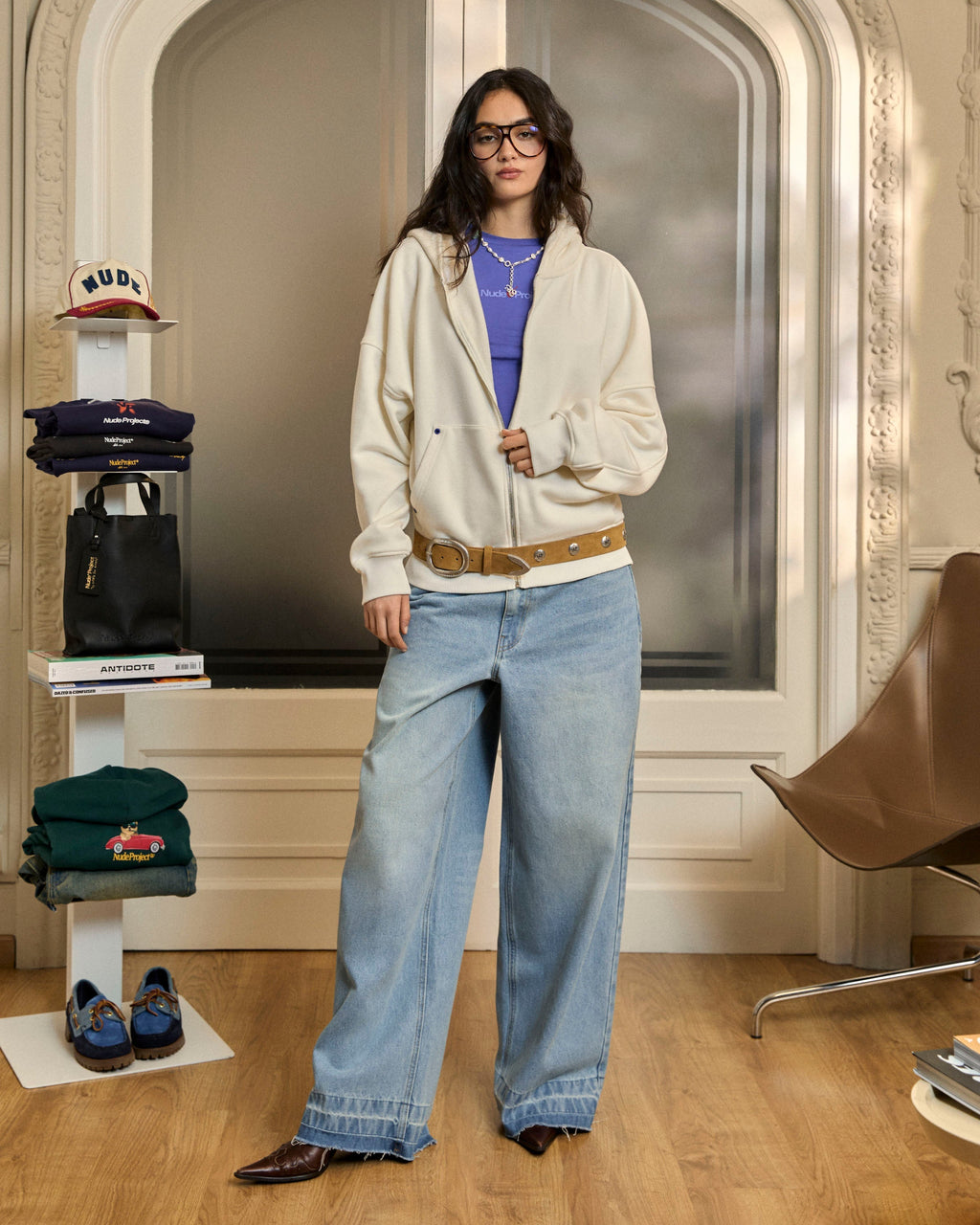 Sudadera Con Cremallera Blanco Crema