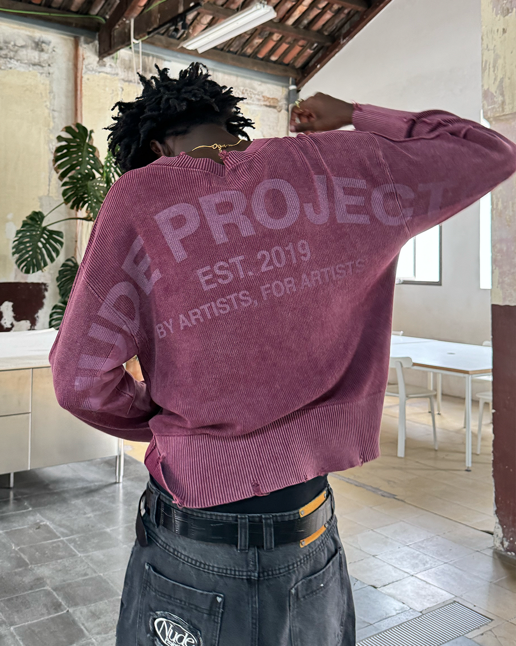 Perfect Cropped Knit Sweater Burgundy