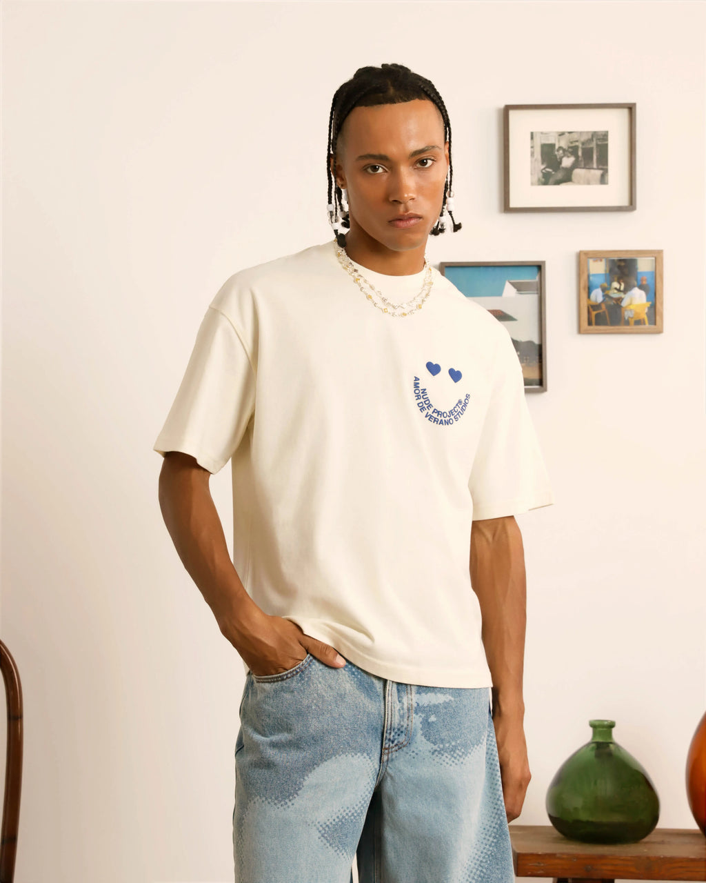 Camiseta Happy Blanco Crema