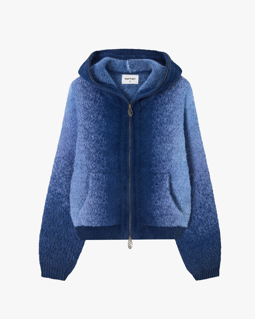 Gradient Knit Zip-Up Hoodie Blue