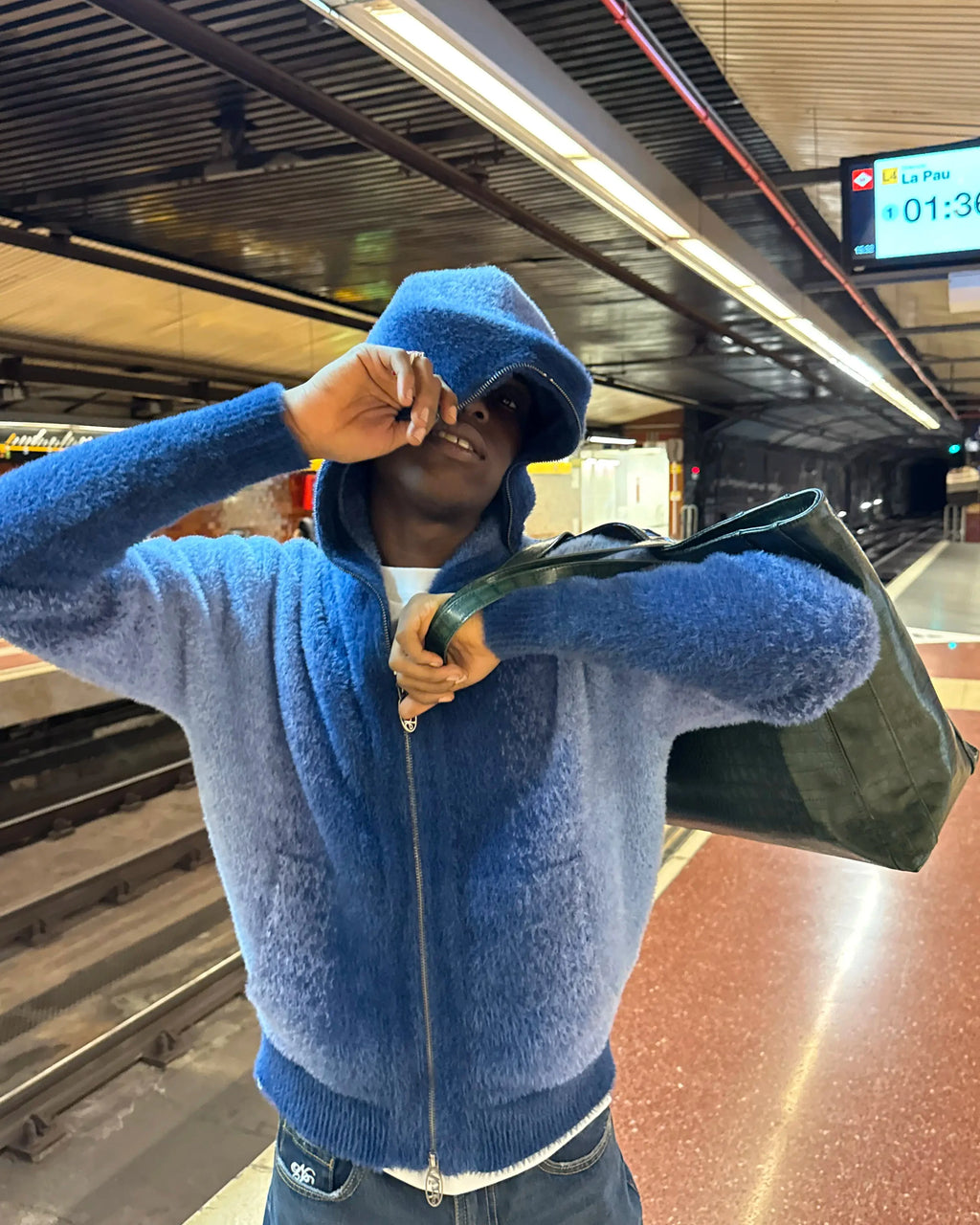 Gradient Knit Zip-Up Hoodie Blue