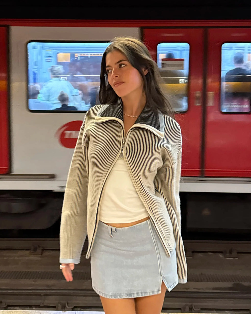 Cárdigan Con Cremallera Classy Azul