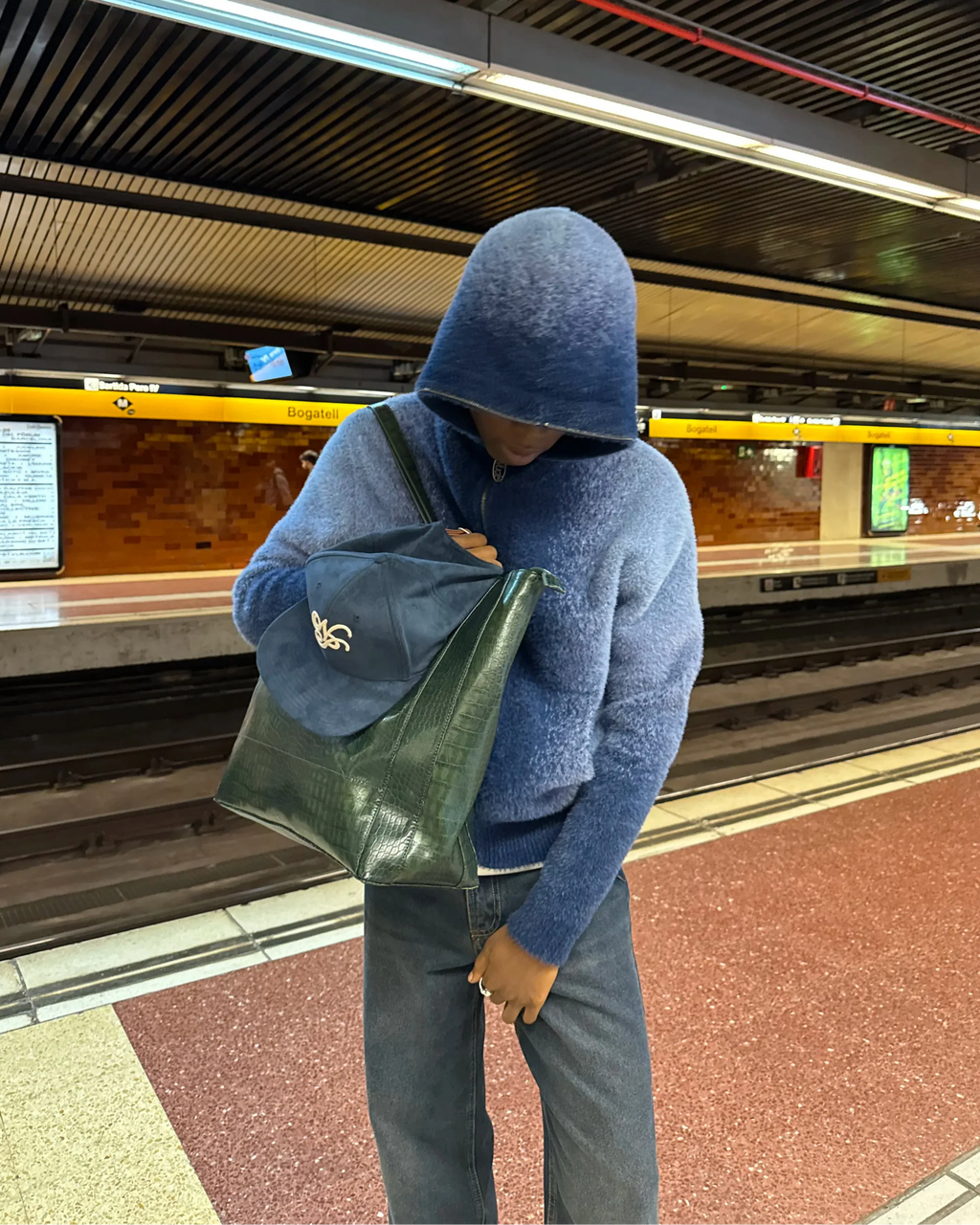 Gradient Knit Zip-Up Hoodie Blue