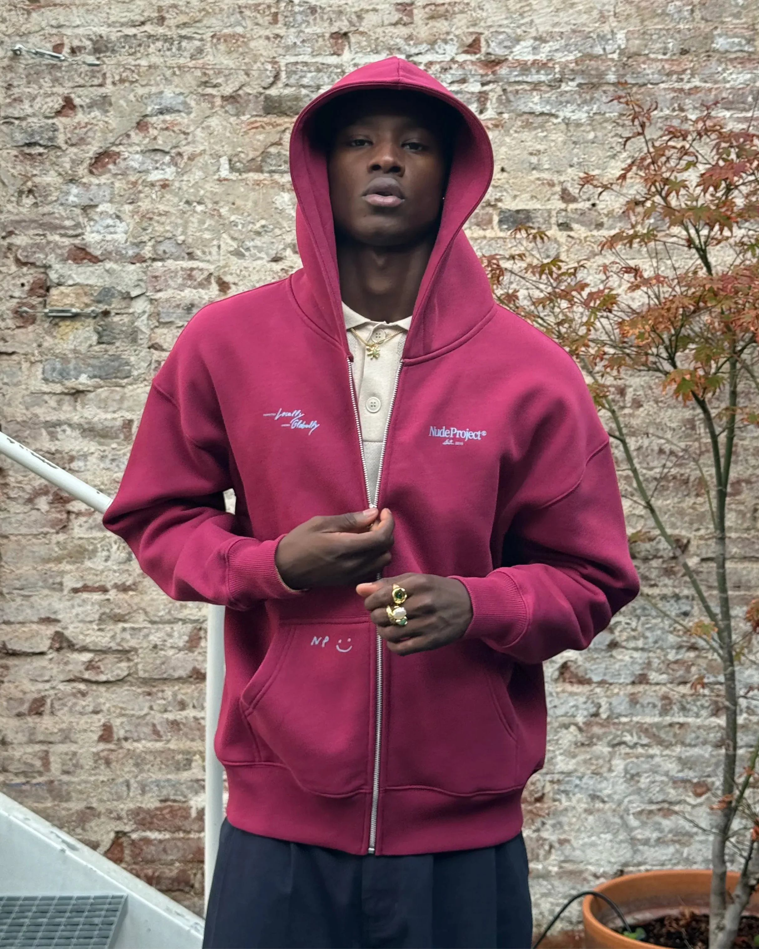 Global Soon Zip-Up Hoodie Burgundy