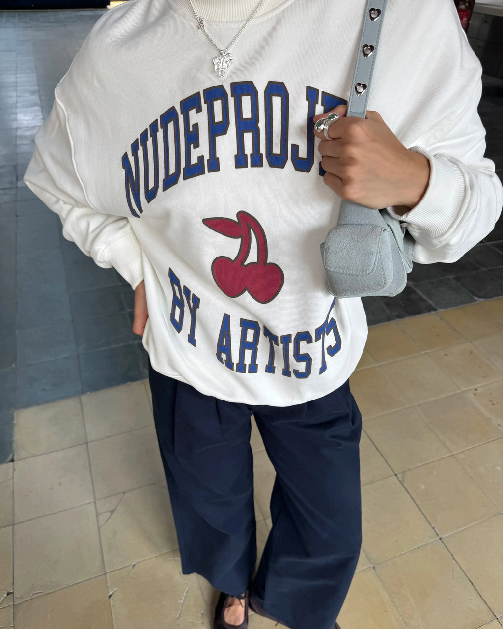 Sudadera Sin Capucha Loop Blanco Crema