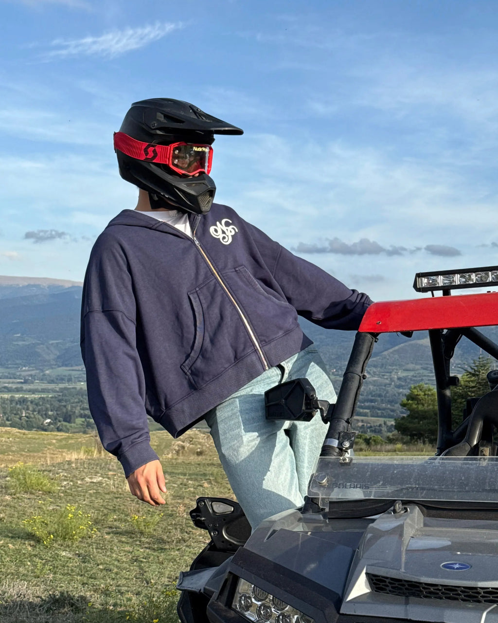 Puffy Zip-Up Boxy Hoodie Navy