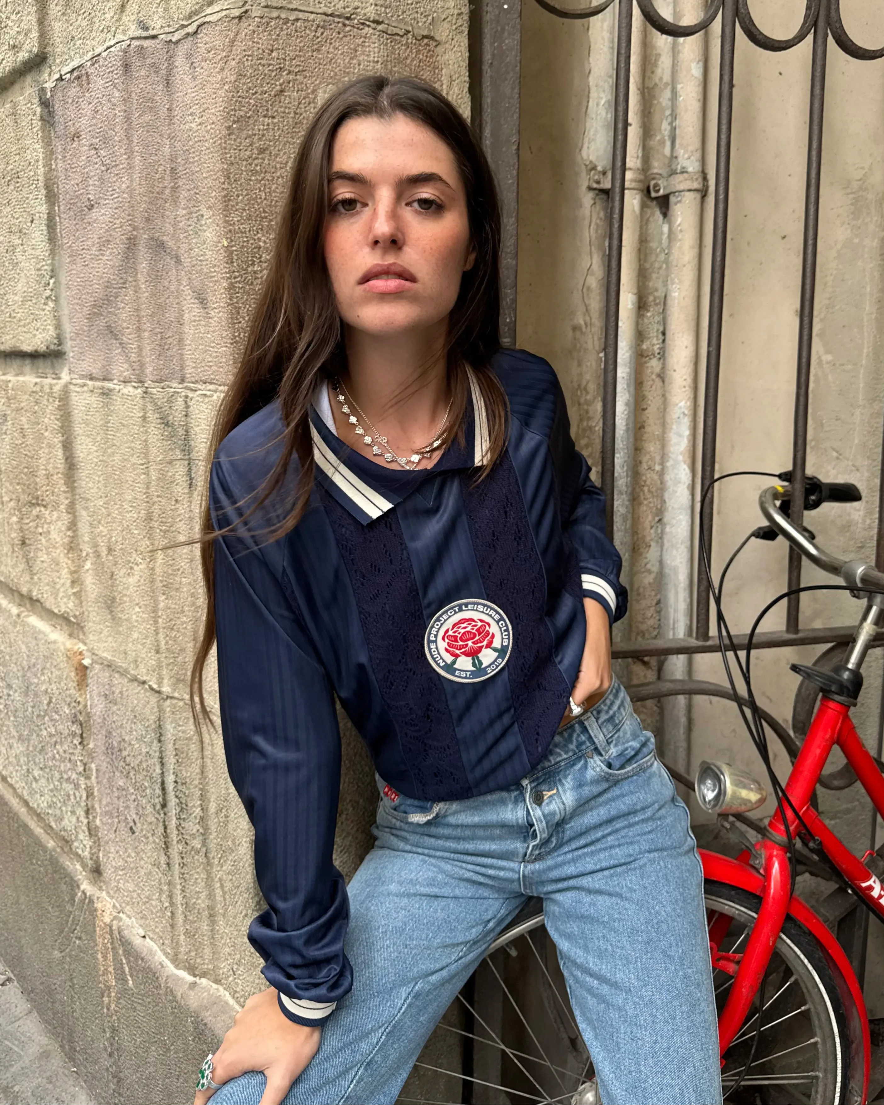 Lace Football Long-Sleeve Tee Navy