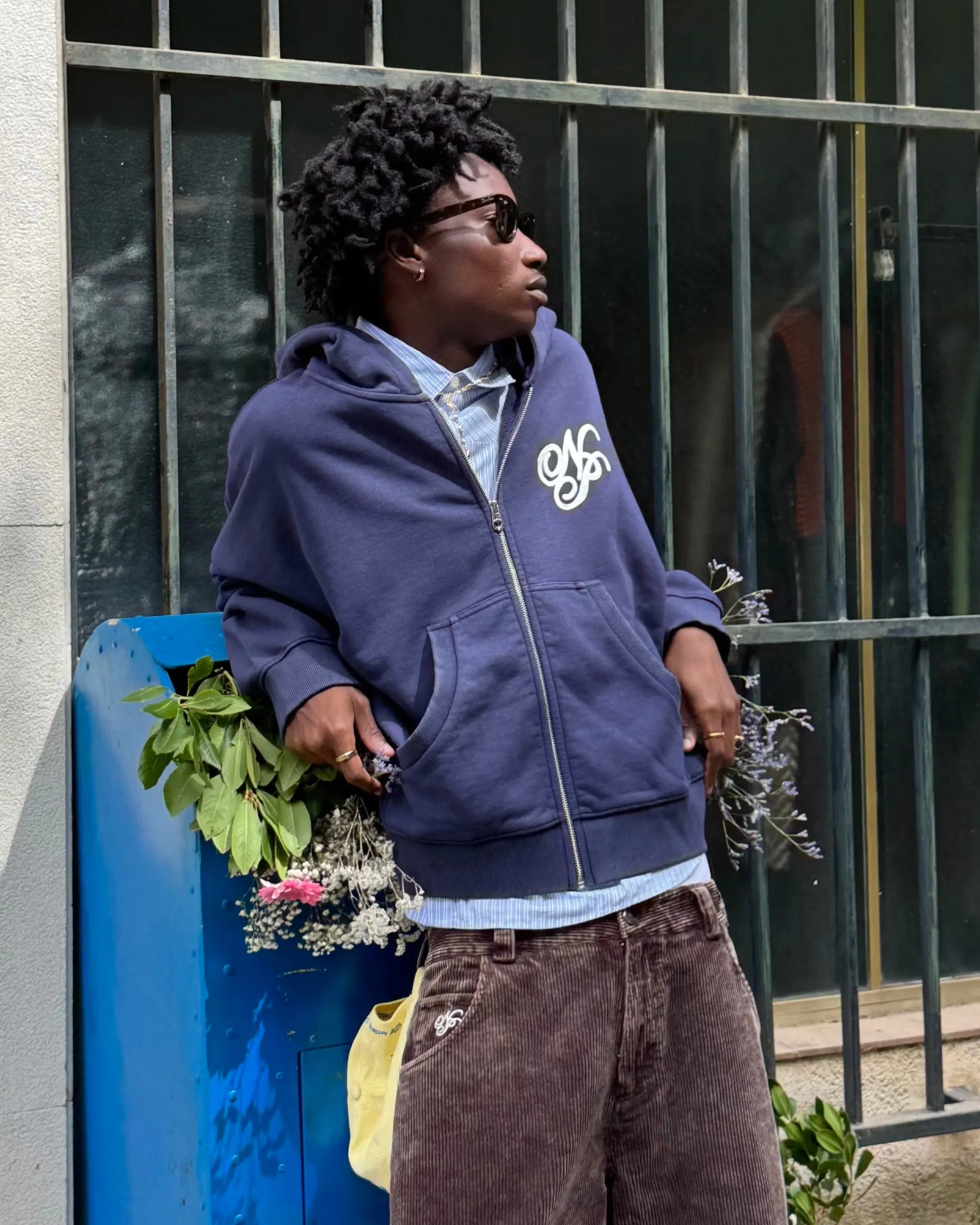 Puffy Zip-Up Boxy Hoodie Navy