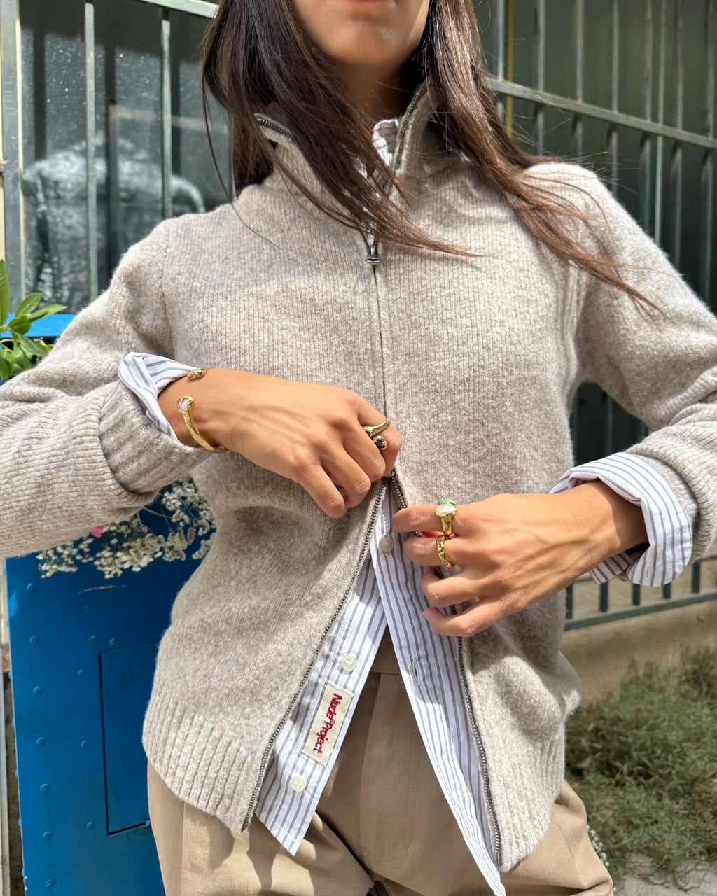 Cárdigan Con Cremallera Sweet Beige