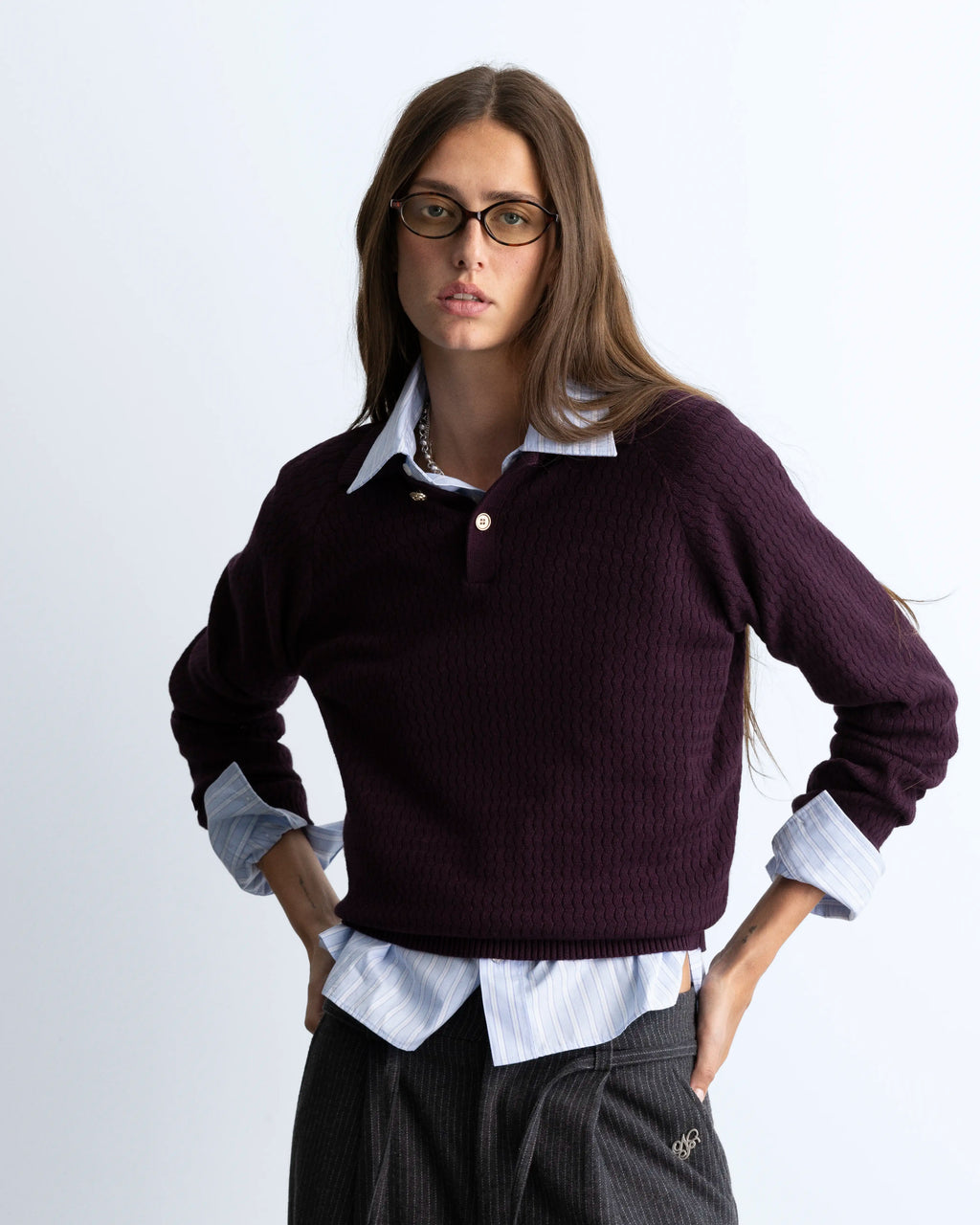 Elegant Knit Polo Burgundy