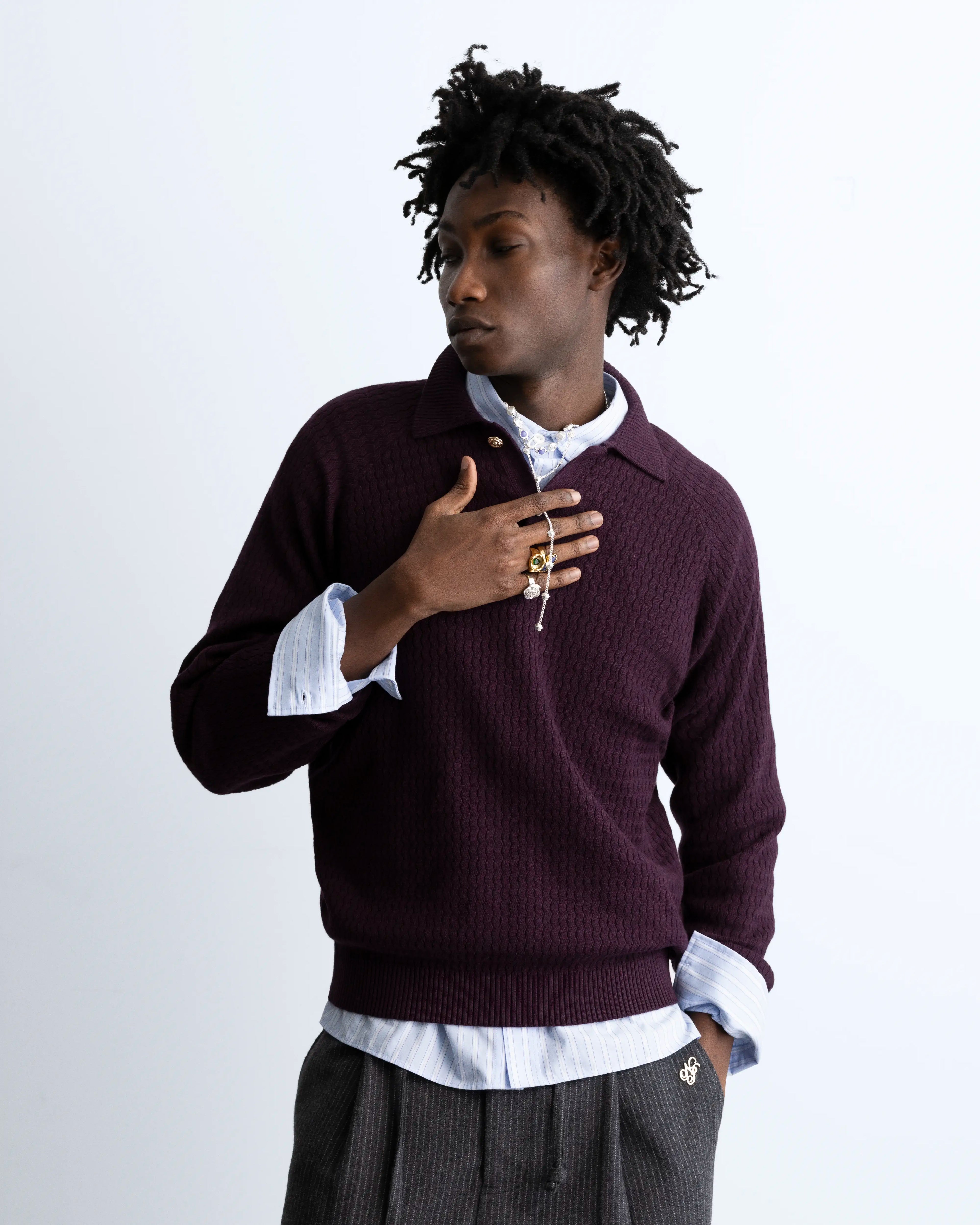 Elegant Knit Polo Burgundy