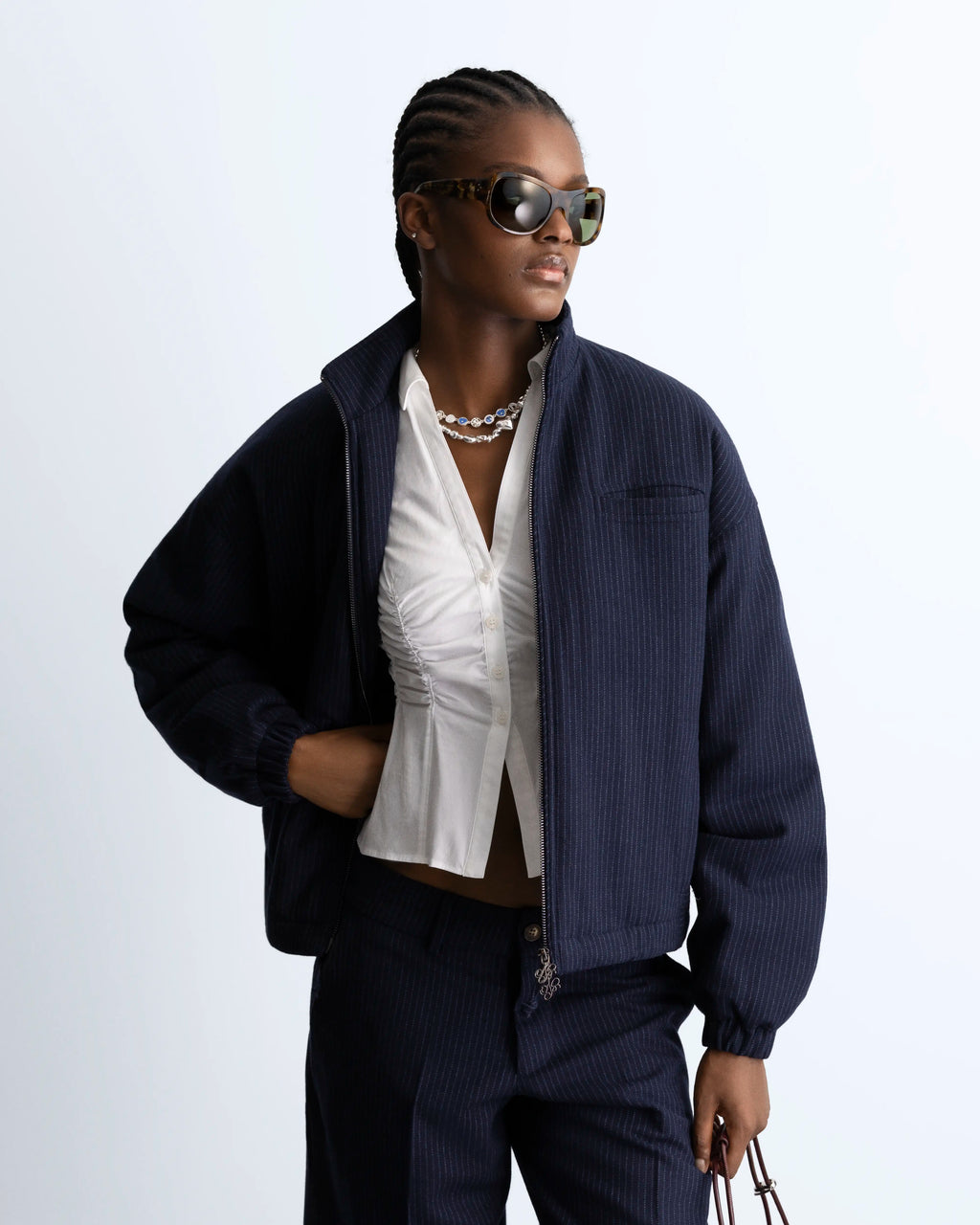 Chaqueta Bomber Con Cremallera Wool Azul Marino