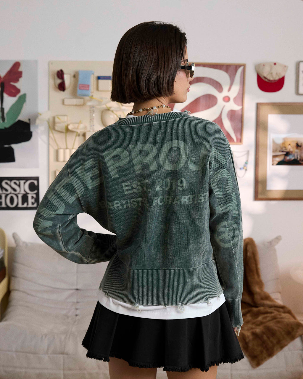 Perfect Cropped Knit Sweater Dark Green