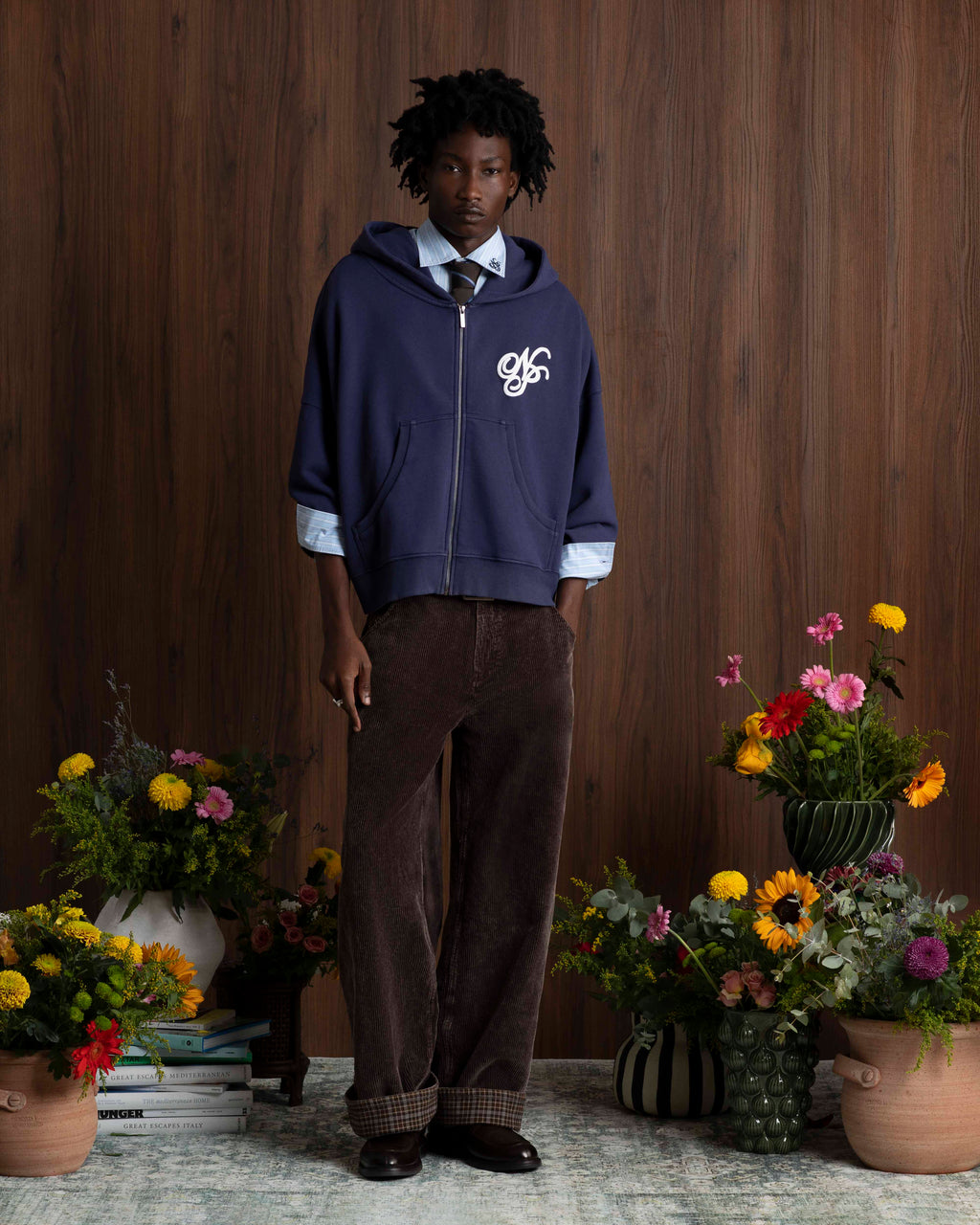 Puffy Zip-Up Boxy Hoodie Navy