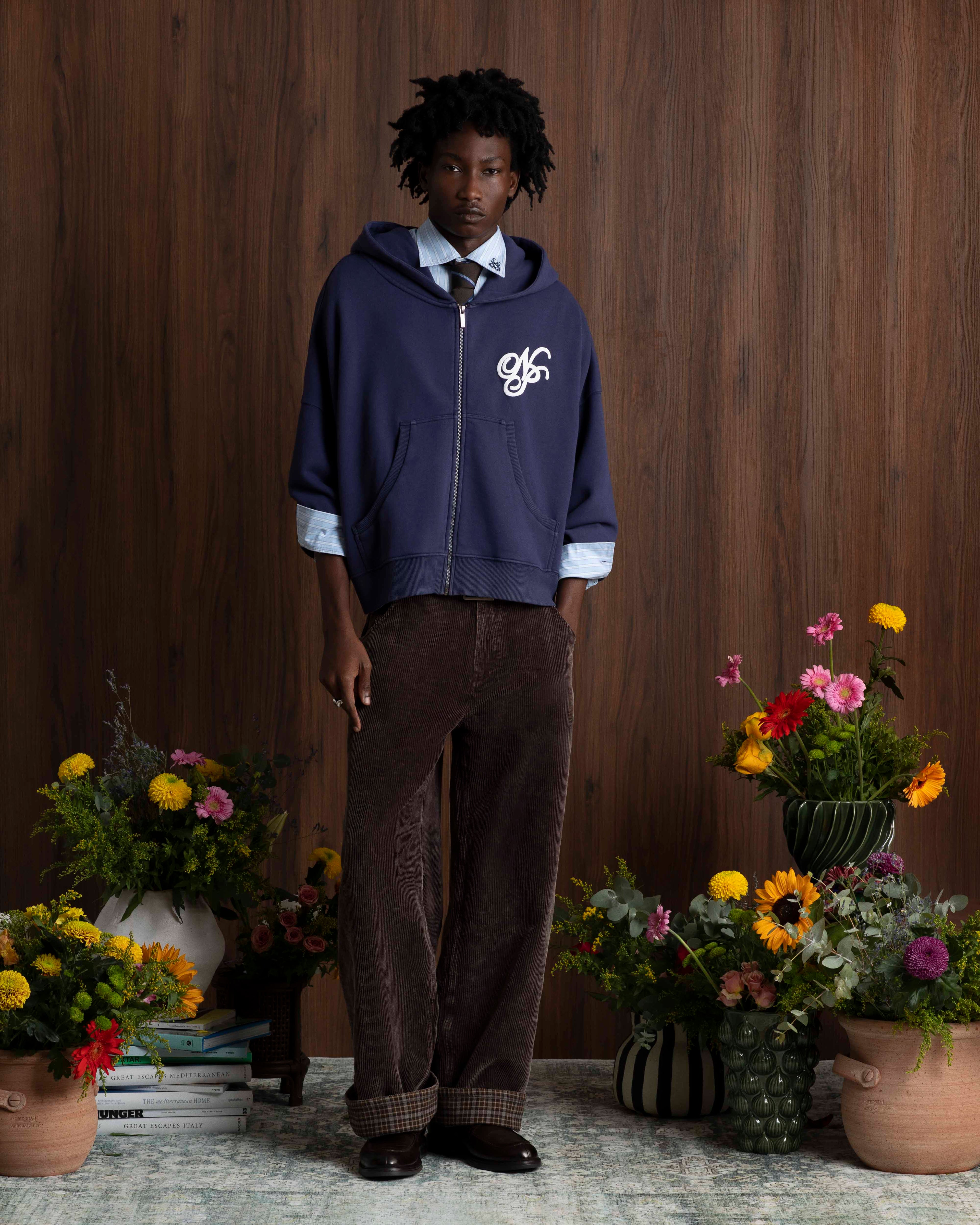 Puffy Zip-Up Boxy Hoodie Navy