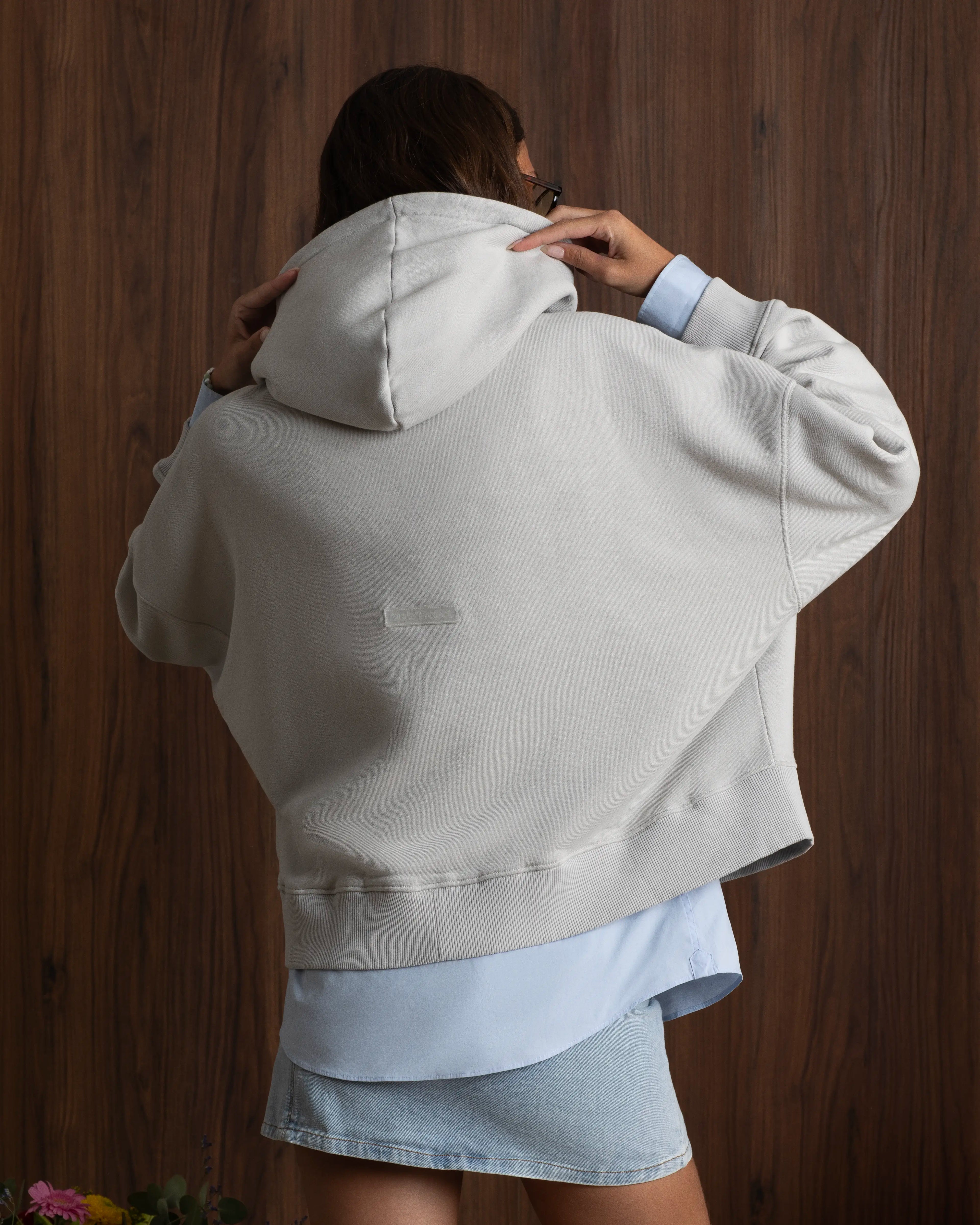 Puffy Zip-Up Boxy Hoodie Grey