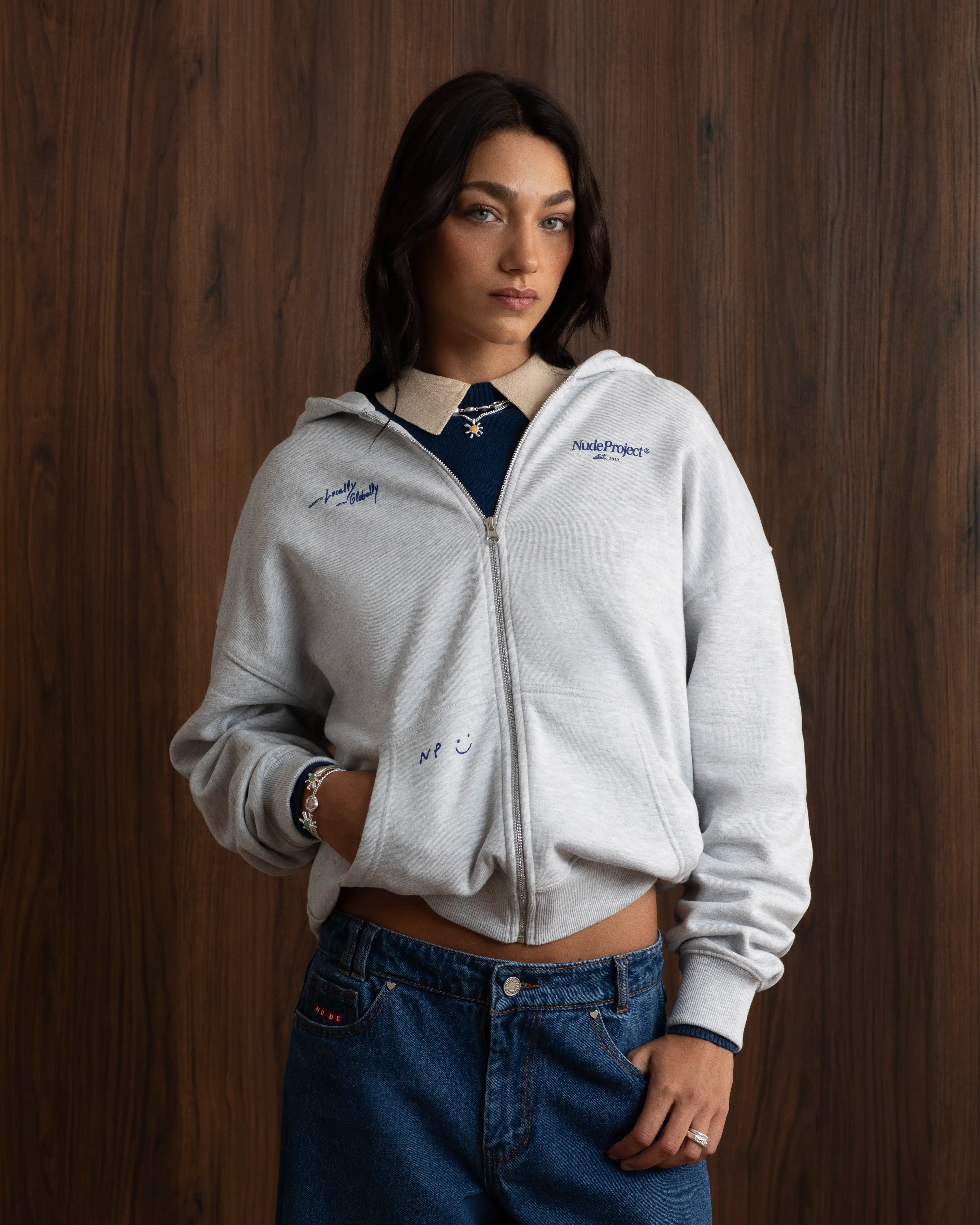 Sudadera Con Cremallera Global Soon Gris