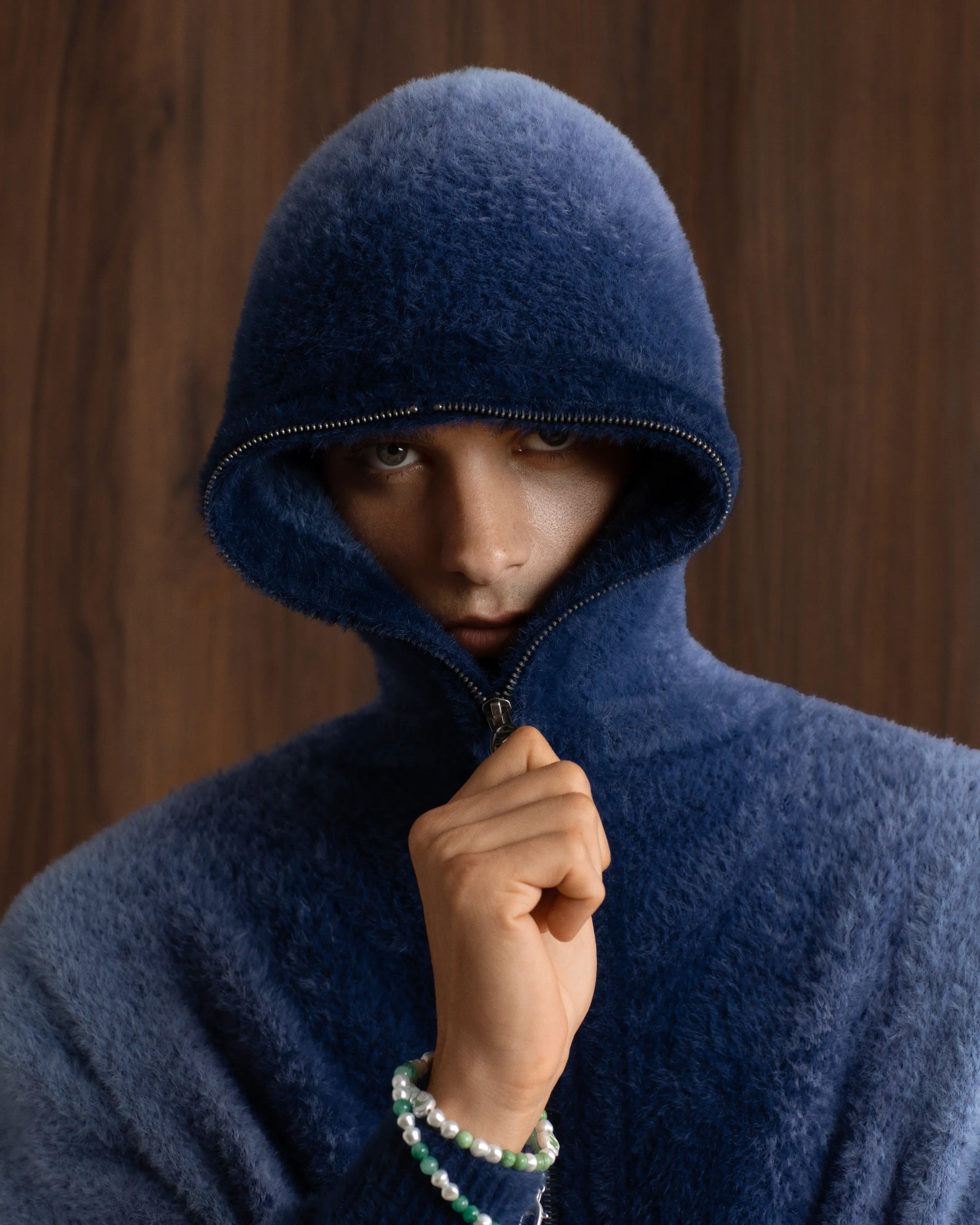 Gradient Knit Zip-Up Hoodie Blue