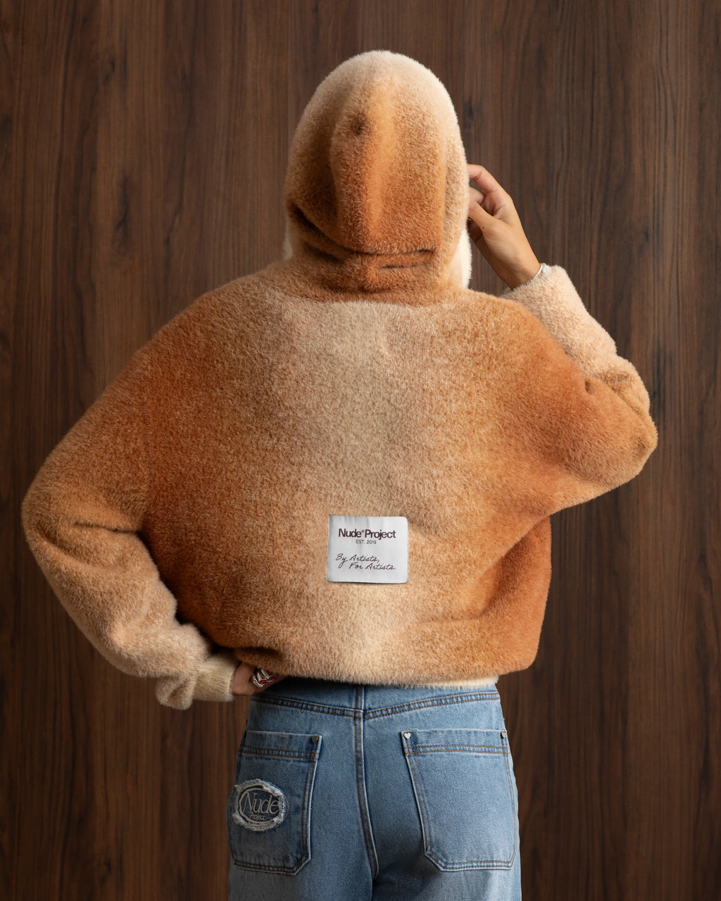 Gradient Knit Zip-Up Hoodie Brown