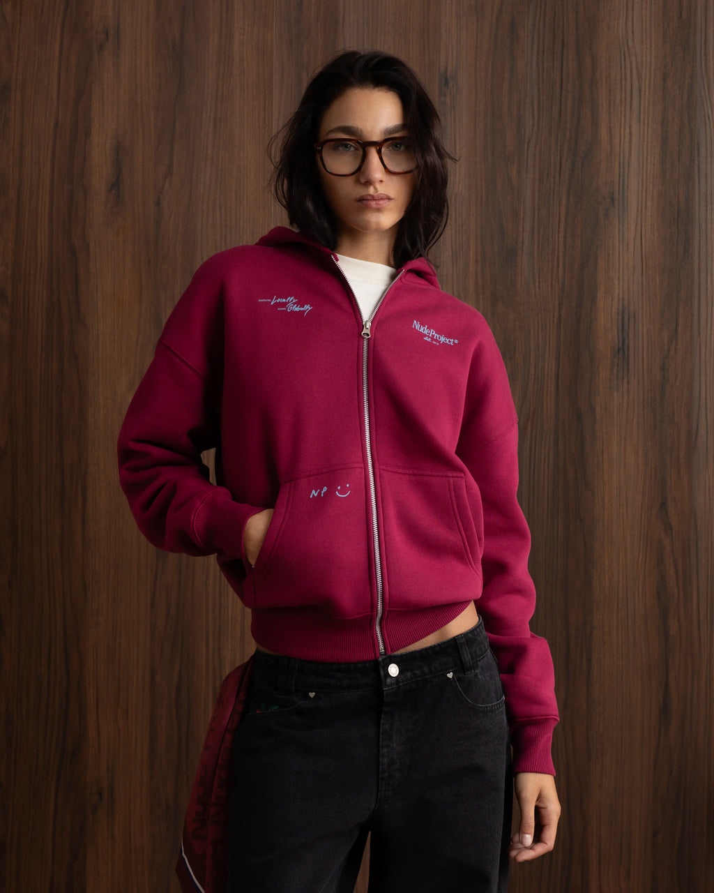 Global Soon Zip-Up Hoodie Burgundy