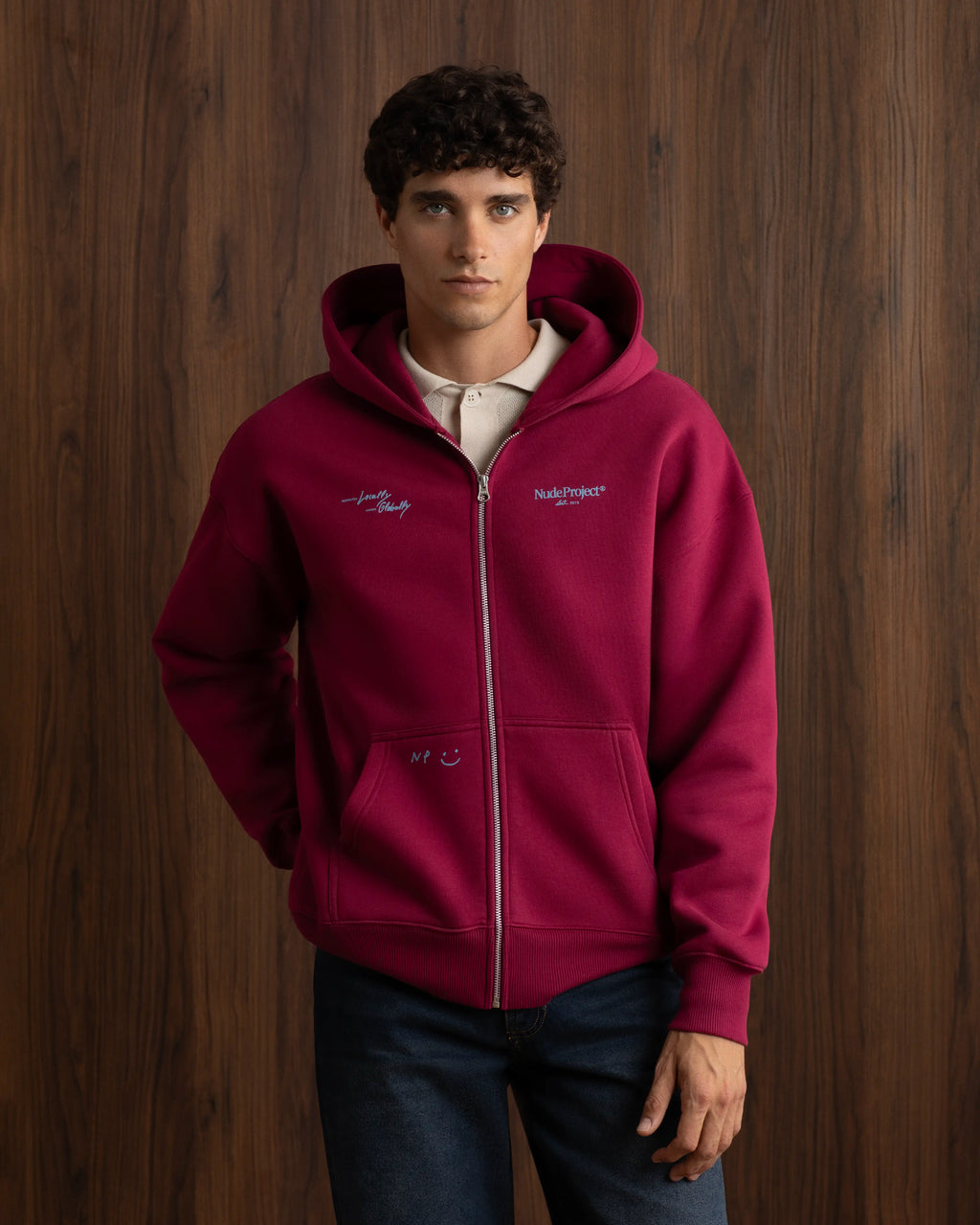 Global Soon Zip-Up Hoodie Burgundy