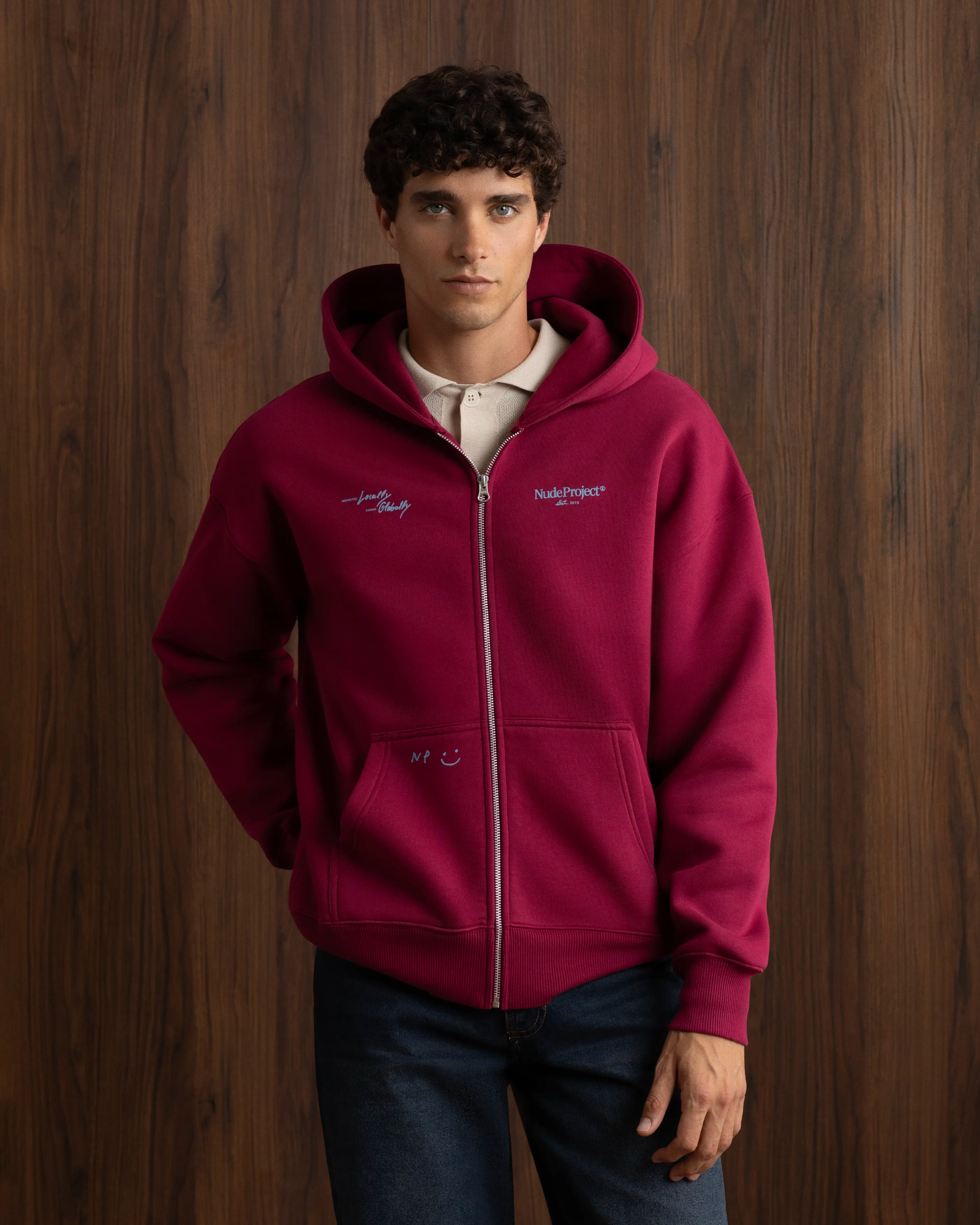 Global Soon Zip-Up Hoodie Burgundy