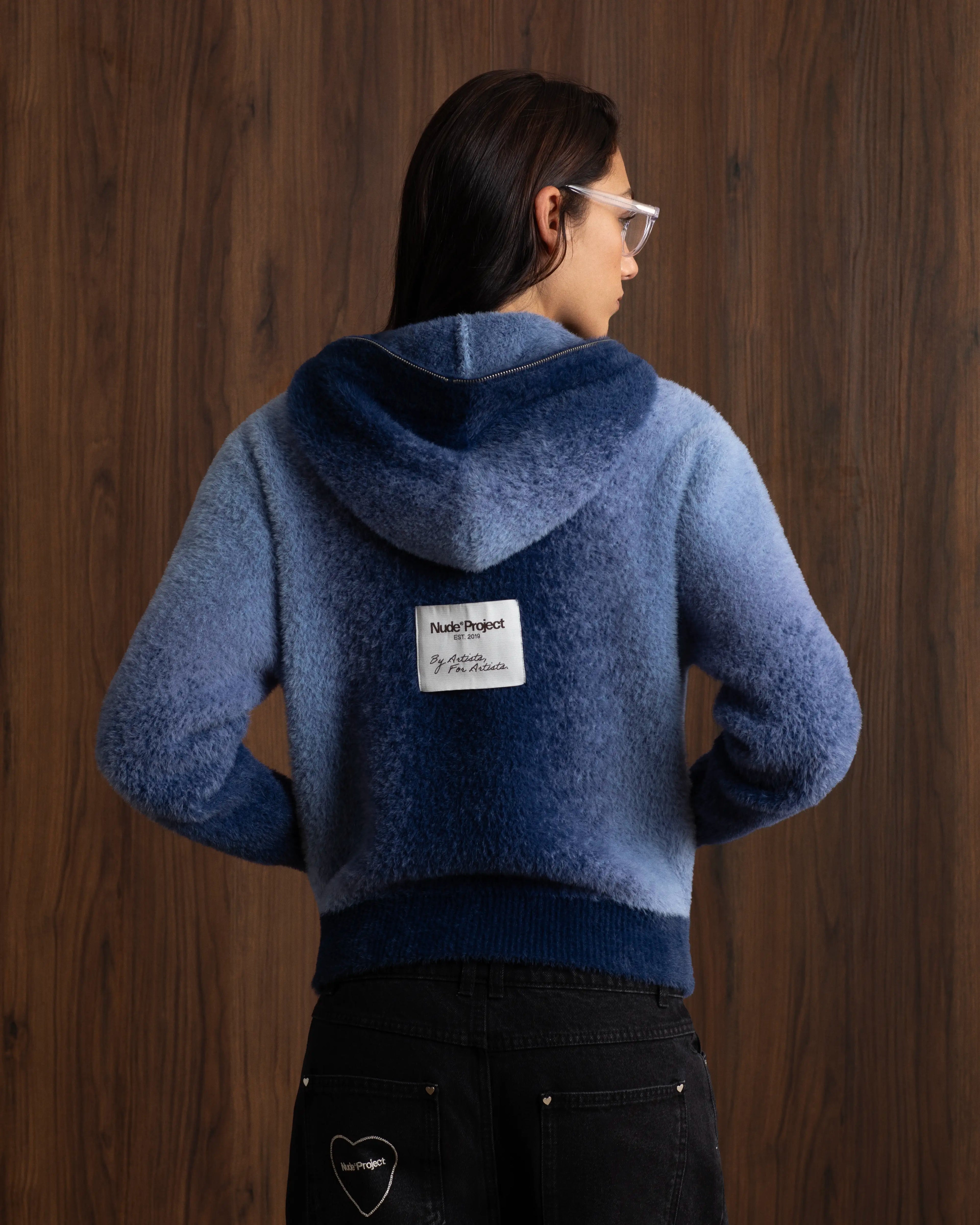 Gradient Knit Zip-Up Hoodie Blue