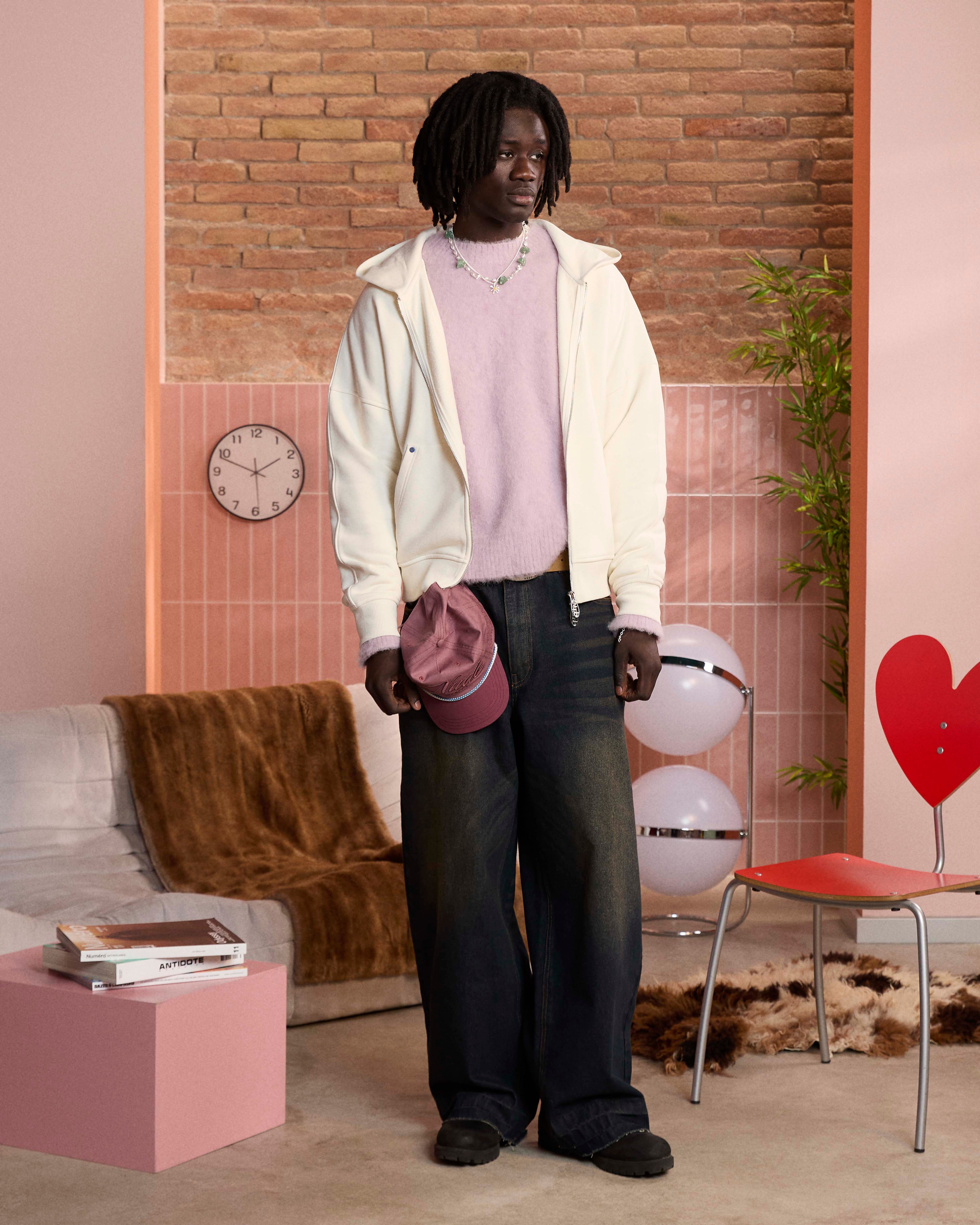 Sudadera Con Cremallera Blanco Crema