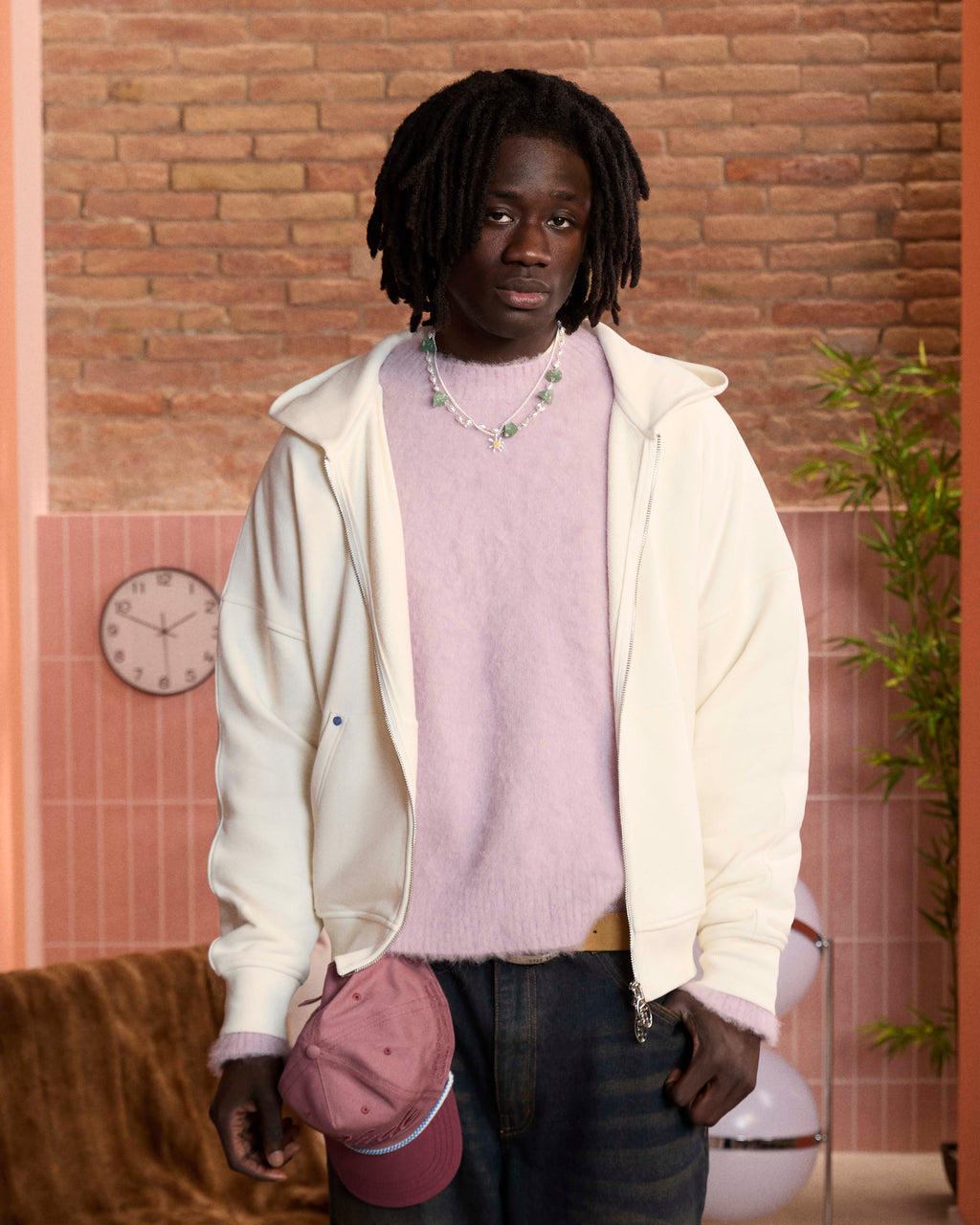 Sudadera Con Cremallera Blanco Crema