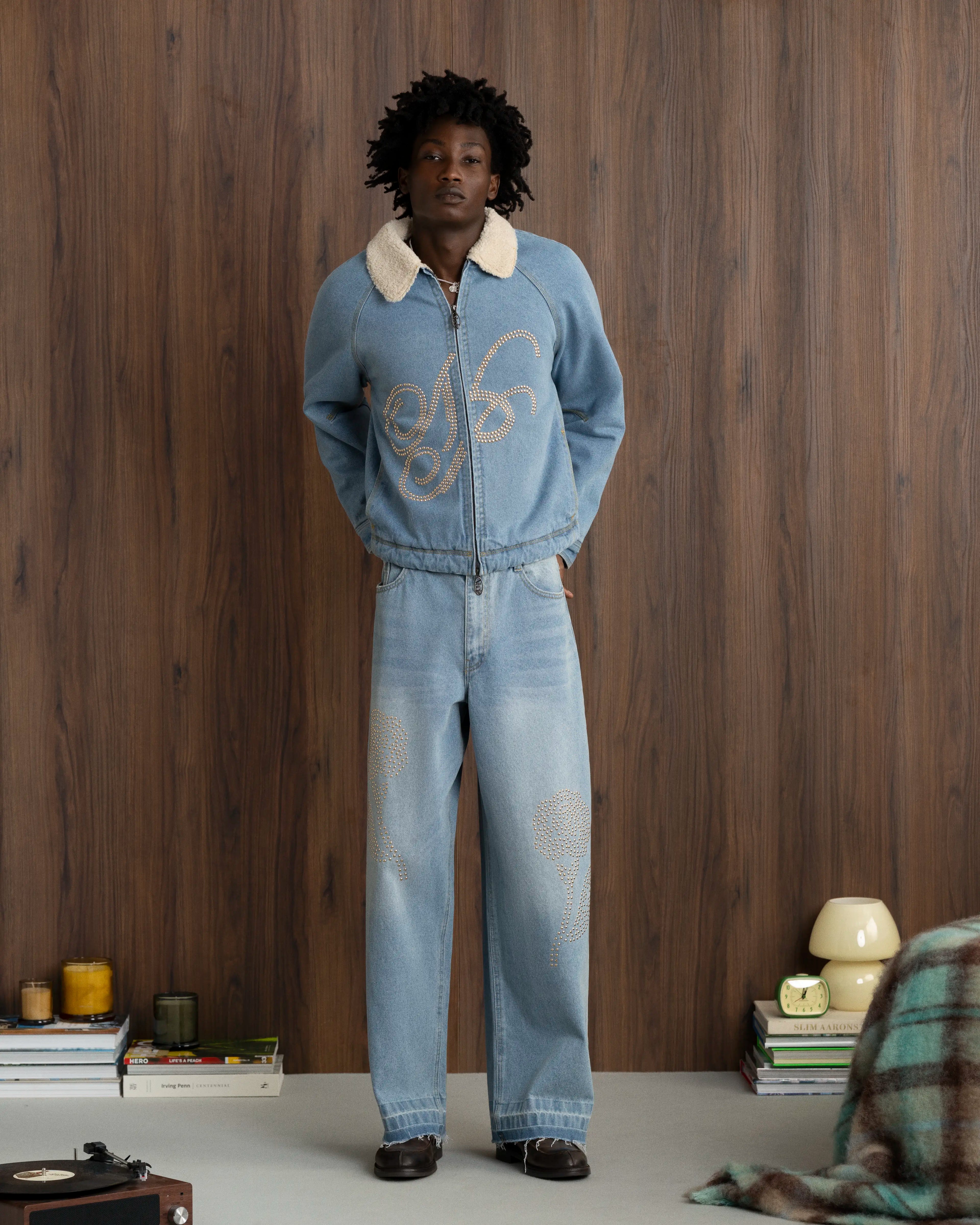 Old Baggy Denim Fantasy Jewel Flowers