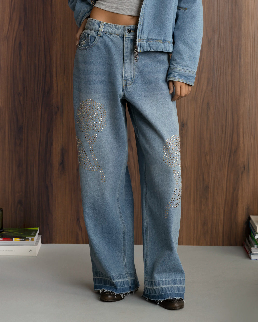 Old Baggy Denim Fantasy Jewel Flowers