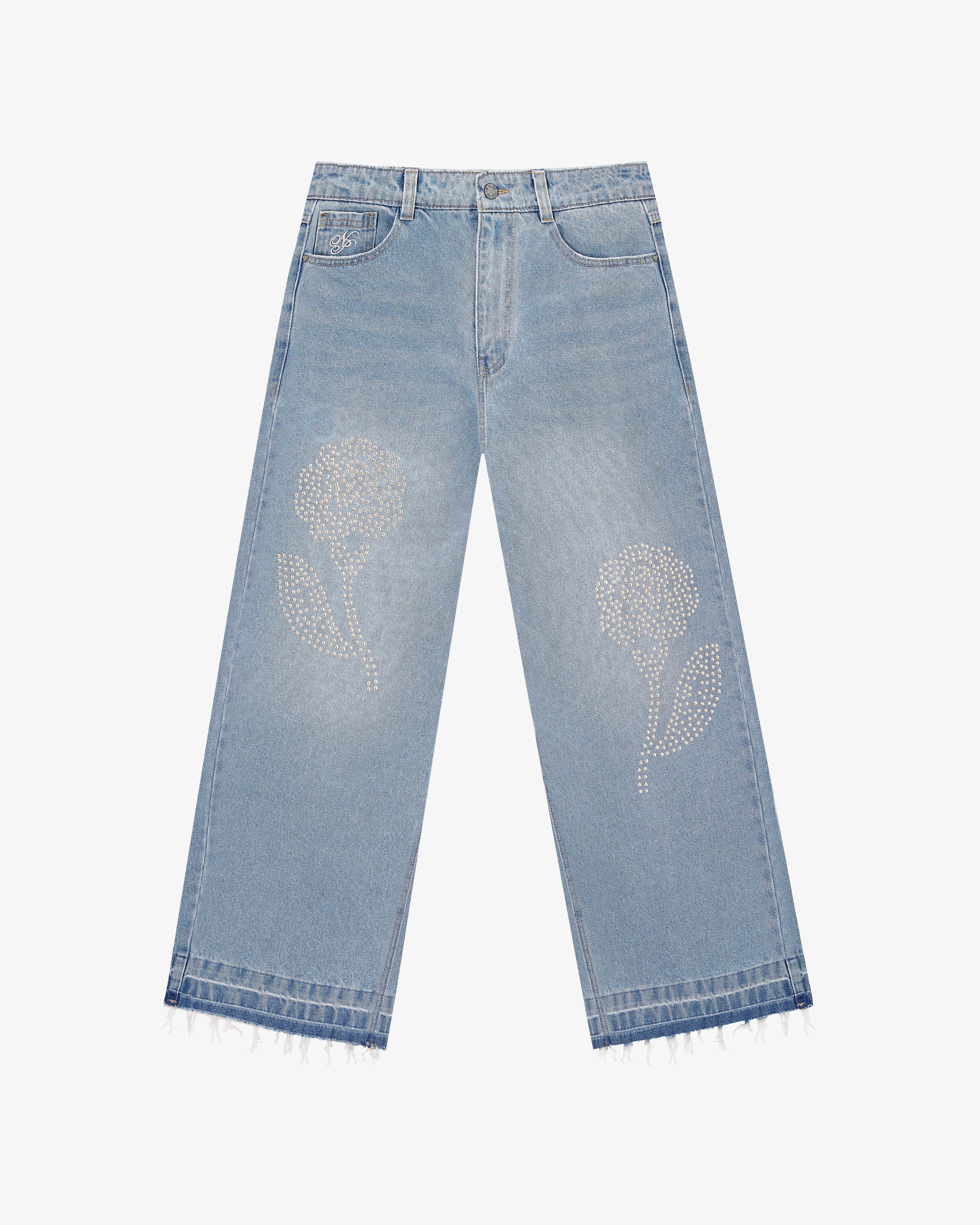 Old Baggy Denim Fantasy Jewel Flowers