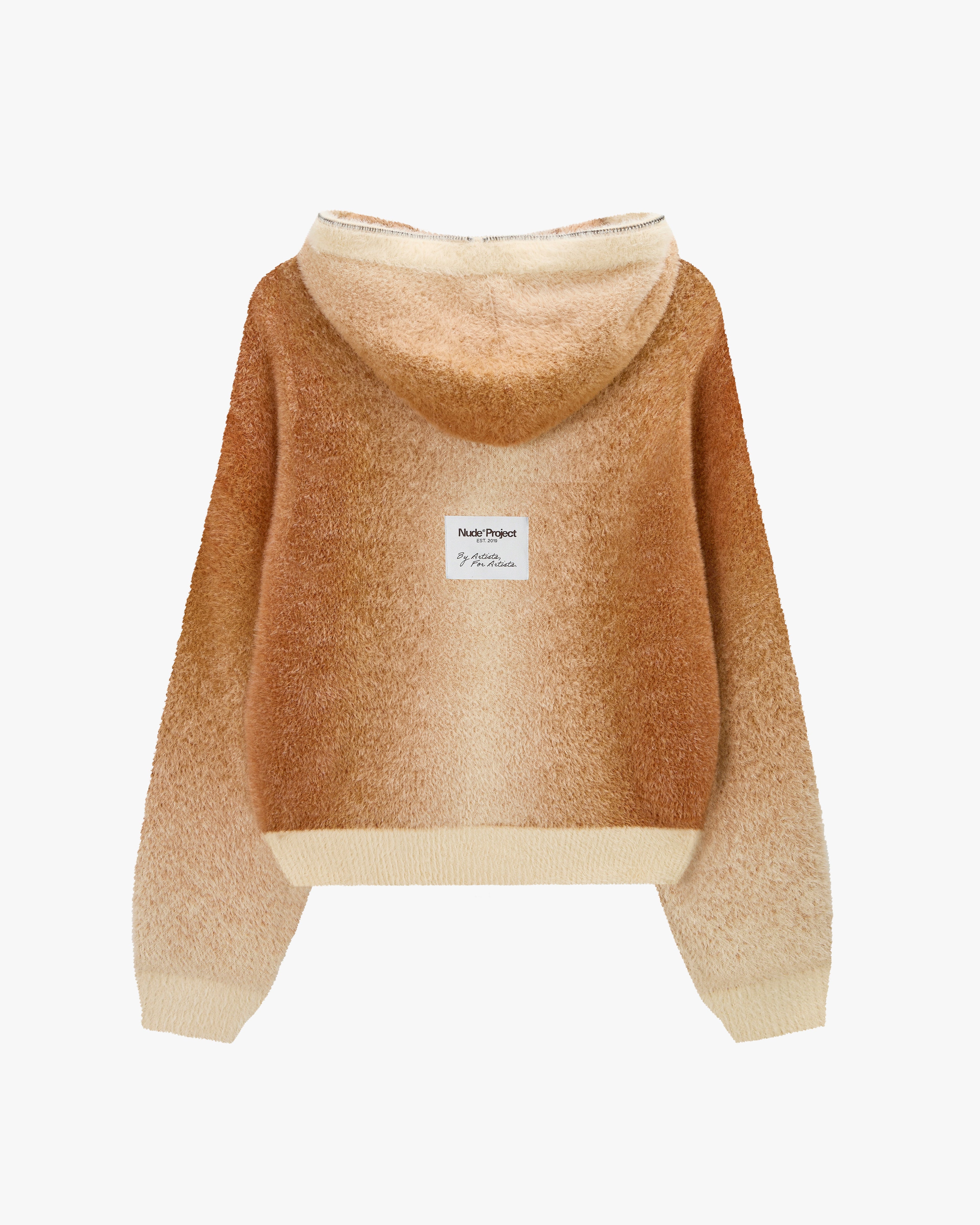 Gradient Knit Zip-Up Hoodie Brown