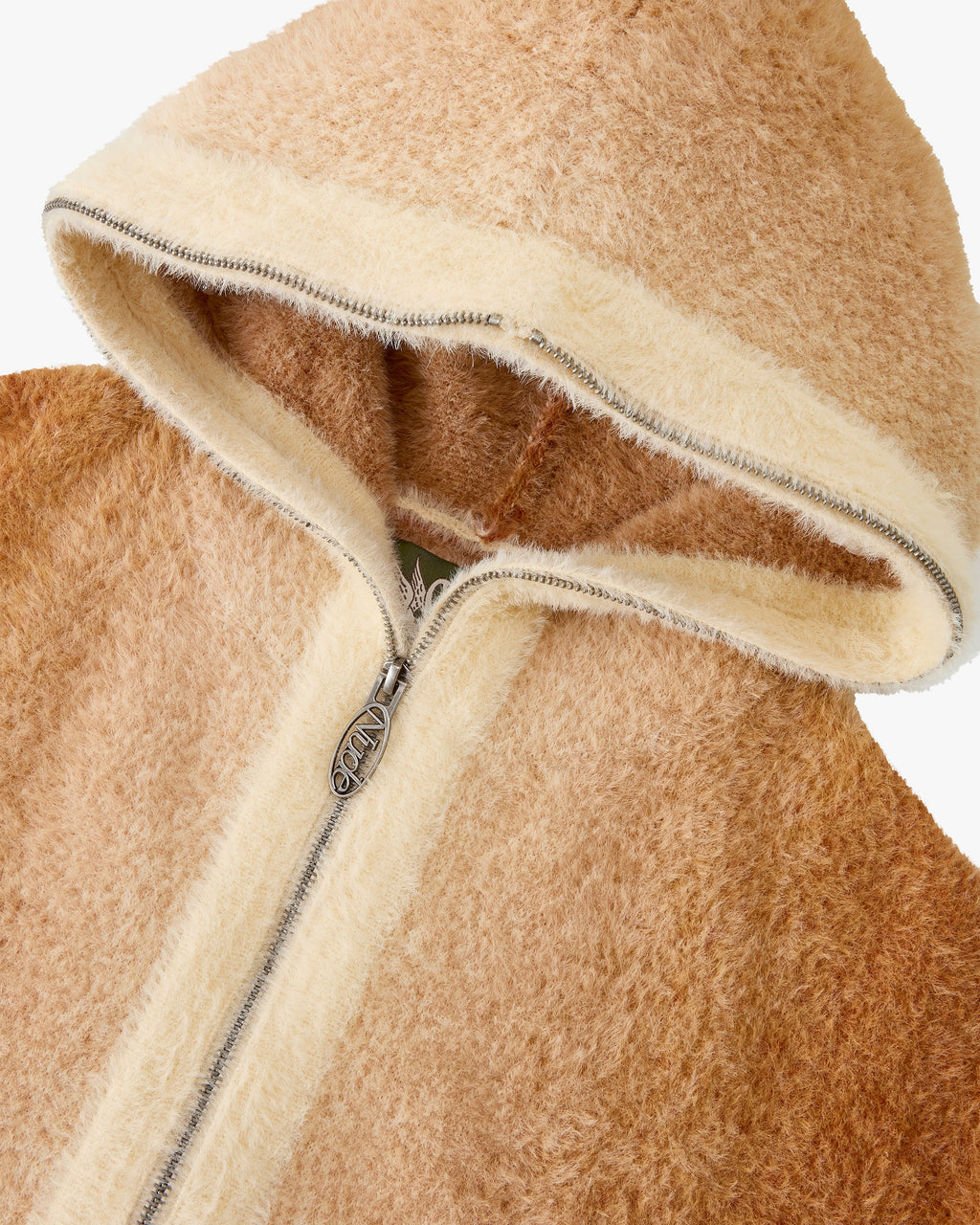 Gradient Knit Zip-Up Hoodie Brown